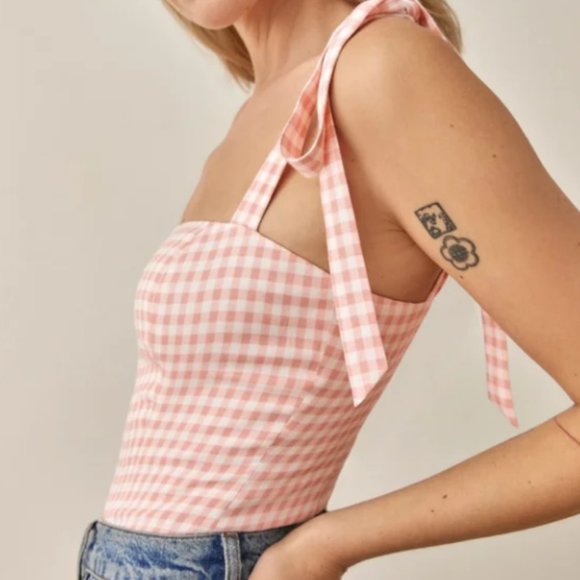 COPY - Reformation NWT Ellora Top in Pink Blush Check - Size 6 - Picture 2 of 4